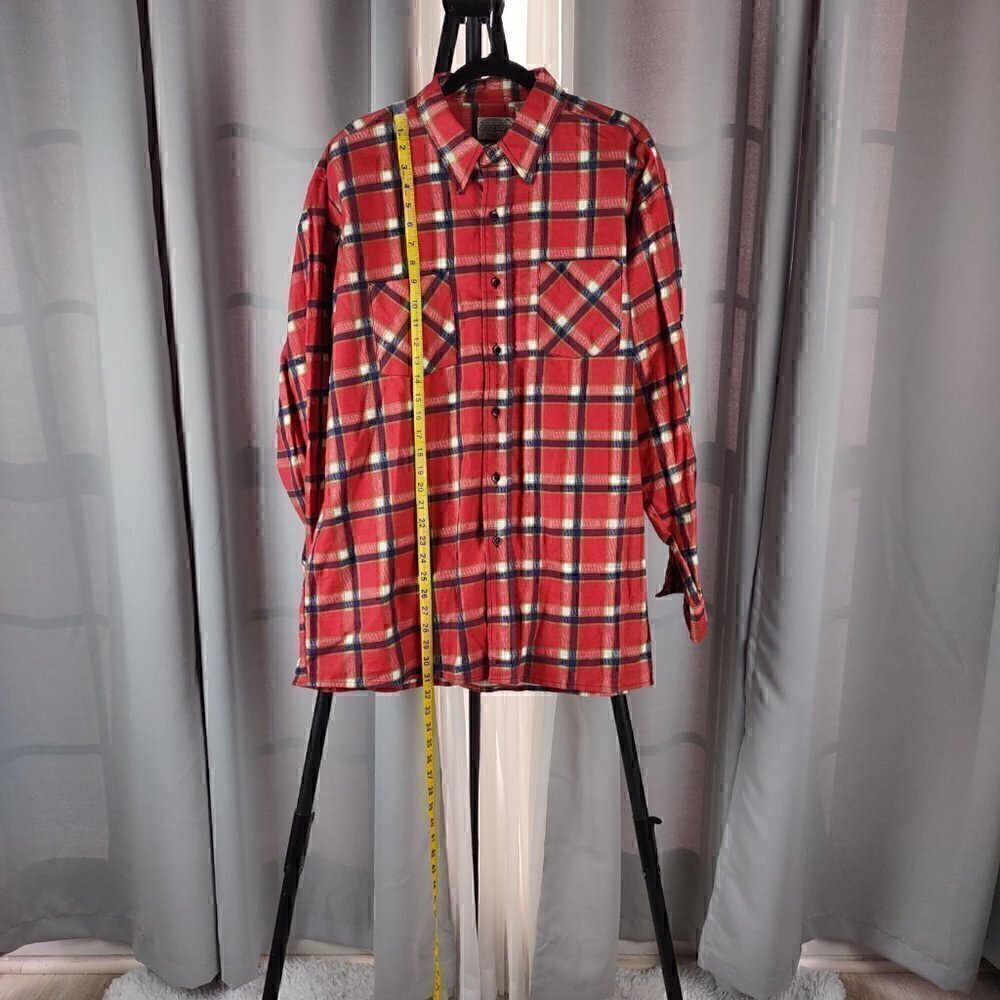 Saugatuck Mens 100% Cotton Red Long Sleeve Plaid Flannel Button Up Shirt Size XL - Picture 5 of 11